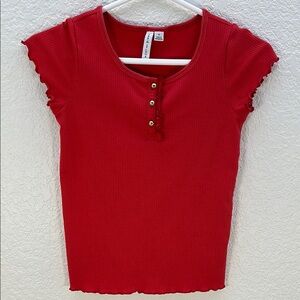 Janie and Jack Red Ribbed Button-Down Top